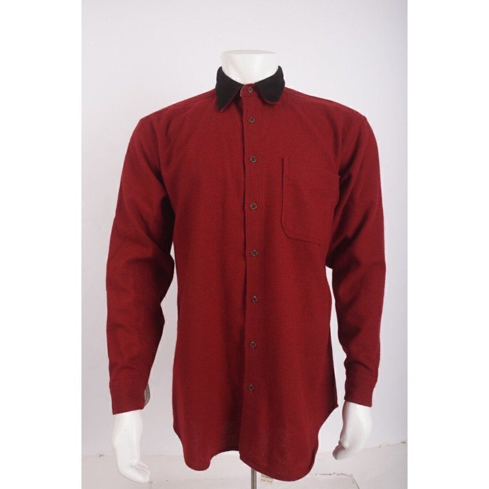 Vintage Woolrich Mens Shirt Top Size L Deep Red Wool Blend Elbow Patches USA